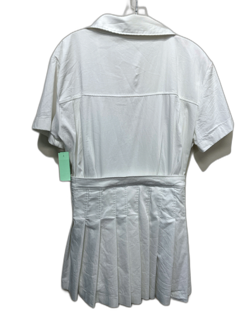 Zara Size L White Cotton Short Sleeve Surplice Pleated Skirt Collar Dress White / L