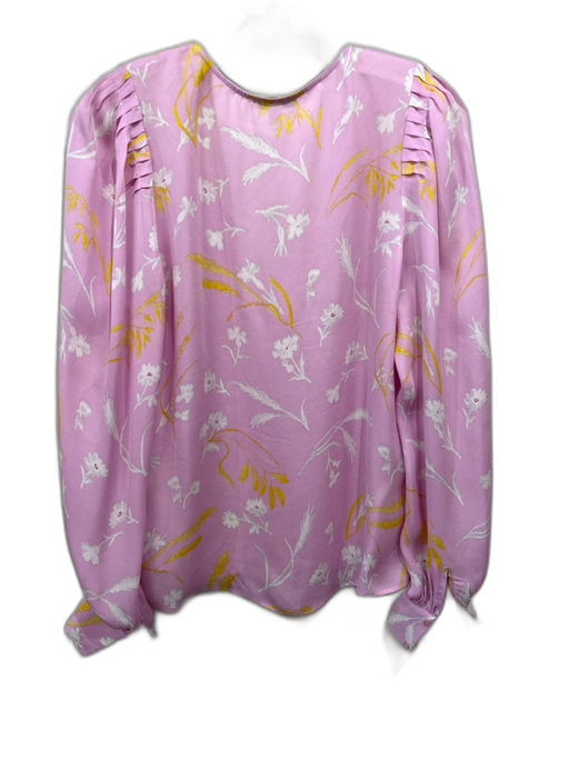 Joie Size M Pink & Yellow Silk Long Balloon Sleeve Floral V Neck Cuff Detail Top Pink & Yellow / M