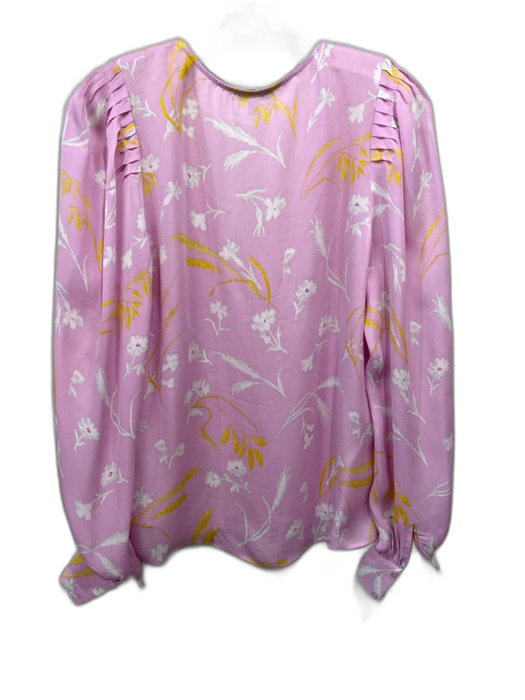 Joie Size M Pink & Yellow Silk Long Balloon Sleeve Floral V Neck Cuff Detail Top Pink & Yellow / M