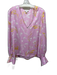 Joie Size M Pink & Yellow Silk Long Balloon Sleeve Floral V Neck Cuff Detail Top Pink & Yellow / M