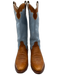 Miron Crosby Shoe Size 11 Baby Blue & Tan Leather Color Block Stacked Heel Boots Baby Blue & Tan / 11