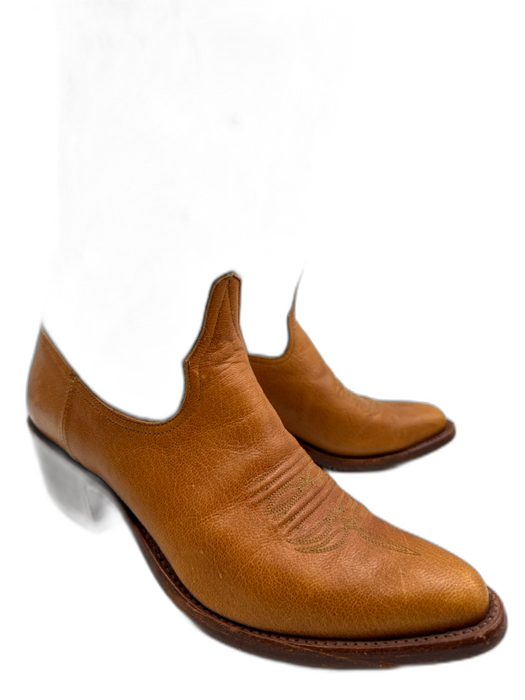 Miron Crosby Shoe Size 11 Baby Blue & Tan Leather Color Block Stacked Heel Boots Baby Blue & Tan / 11