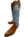 Miron Crosby Shoe Size 11 Baby Blue & Tan Leather Color Block Stacked Heel Boots Baby Blue & Tan / 11