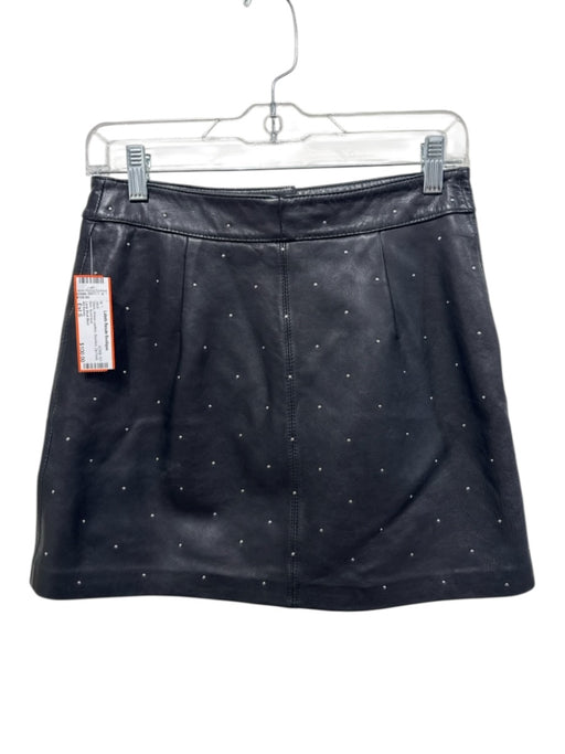 All Saints Size Est S Black Sheep Leather Studded Zip Front Mini Skirt Black / Est S