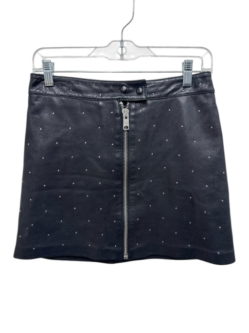 All Saints Size Est S Black Sheep Leather Studded Zip Front Mini Skirt Black / Est S