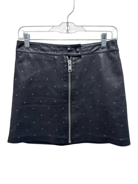 All Saints Size Est S Black Sheep Leather Studded Zip Front Mini Skirt Black / Est S
