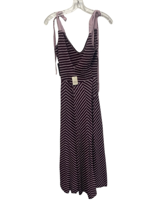 Free-est Size Small Purple Cotton Sleeveless Striped Tie Strap Shirred Dress Purple / Small