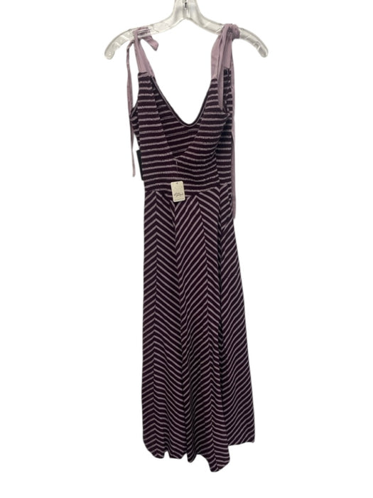 Free-est Size Small Purple Cotton Sleeveless Striped Tie Strap Shirred Dress Purple / Small