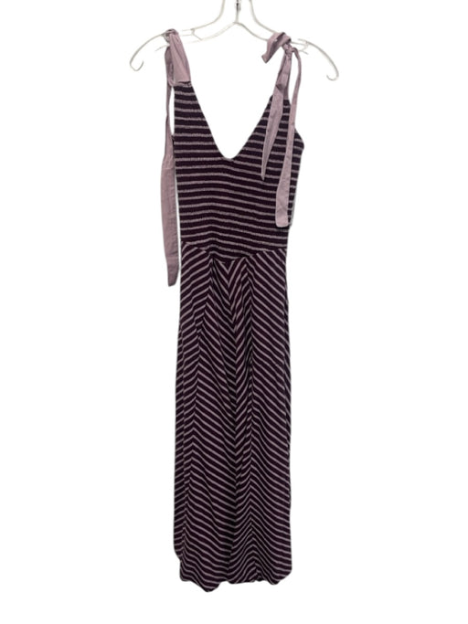 Free-est Size Small Purple Cotton Sleeveless Striped Tie Strap Shirred Dress Purple / Small