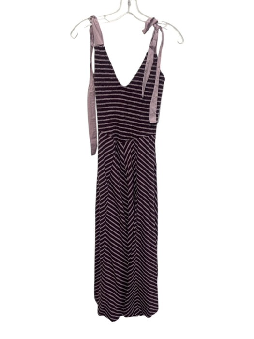Free-est Size Small Purple Cotton Sleeveless Striped Tie Strap Shirred Dress Purple / Small