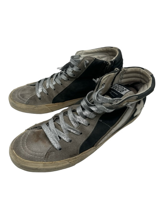 Golden Goose Shoe Size 40 / 9.5 Gray & Silver Leather Lace Up Zip Side Sneakers Gray & Silver / 40 / 9.5