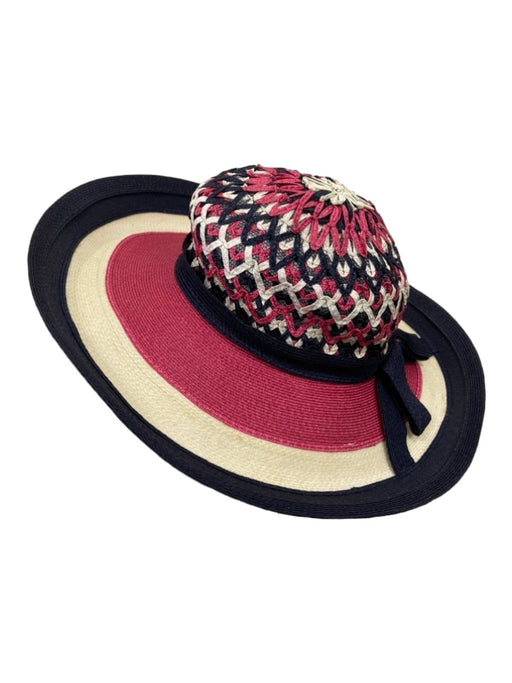 Yves Saint Laurent Red White Black Raffia Woven Wide Brim Crochet detail Bow Hat Red White Black / One Size