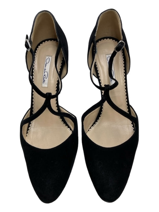 Oscar De La Renta Shoe Size 40 Black Suede Almond Toe T Strap Buckle Pumps Black / 40