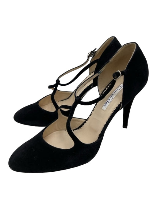 Oscar De La Renta Shoe Size 40 Black Suede Almond Toe T Strap Buckle Pumps Black / 40