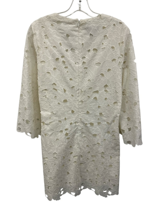 Cara Cara Size S White Cotton Floral Embroidered Long Sleeve V Neck Dress White / S