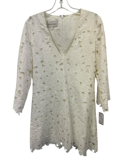 Cara Cara Size S White Cotton Floral Embroidered Long Sleeve V Neck Dress White / S