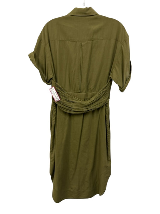 Sea New York Size 2 Green Faded Fabric Tag Short Cuff Sleeve Button Front Dress Green / 2