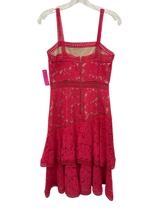 Alice + Olivia Size 4 Pink Red Cotton Blend Floral Lace Overlay Sleeveless Dress Pink Red / 4