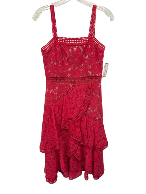 Alice + Olivia Size 4 Pink Red Cotton Blend Floral Lace Overlay Sleeveless Dress Pink Red / 4