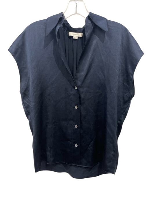 Vince Size XXS Navy Silk Button Up Cap Sleeve Collar Top Navy / XXS
