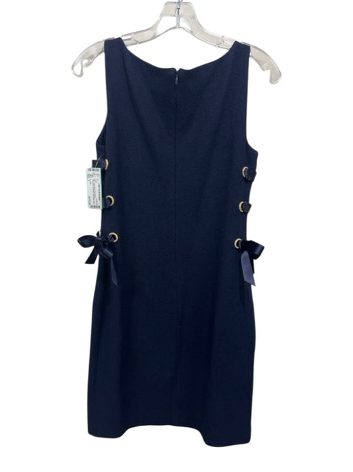 St. John Size 2 Navy Wool Blend Sleeveless Rhinestone Grommet Lace Sides Dress Navy / 2