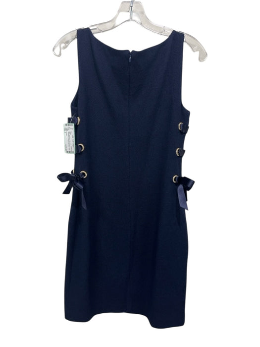 St. John Size 2 Navy Wool Blend Sleeveless Rhinestone Grommet Lace Sides Dress Navy / 2