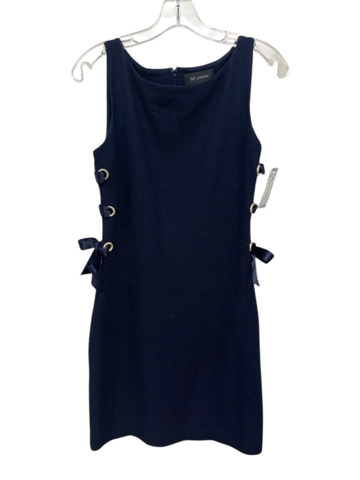 St. John Size 2 Navy Wool Blend Sleeveless Rhinestone Grommet Lace Sides Dress Navy / 2