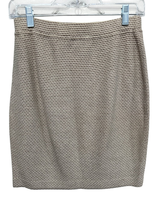 St. John Size 2 Cream, Brown & Gold Wool Blend Elastic Waist Knit Pencil Skirt Cream, Brown & Gold / 2