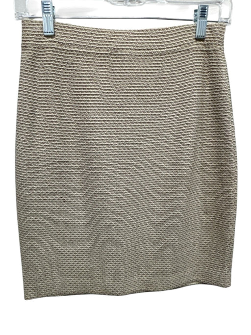 St. John Size 2 Cream, Brown & Gold Wool Blend Elastic Waist Knit Pencil Skirt Cream, Brown & Gold / 2