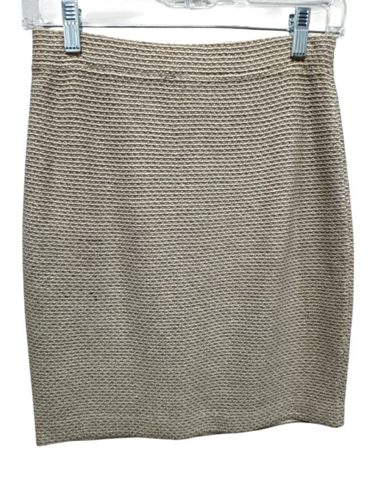 St. John Size 2 Cream, Brown & Gold Wool Blend Elastic Waist Knit Pencil Skirt Cream, Brown & Gold / 2