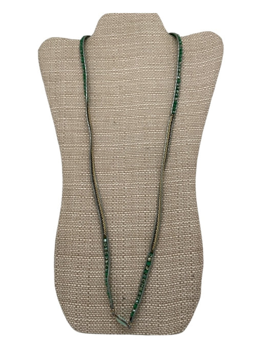 Chan Luu Silver & Green Leather Beaded Station Beads Chains Necklace Silver & Green