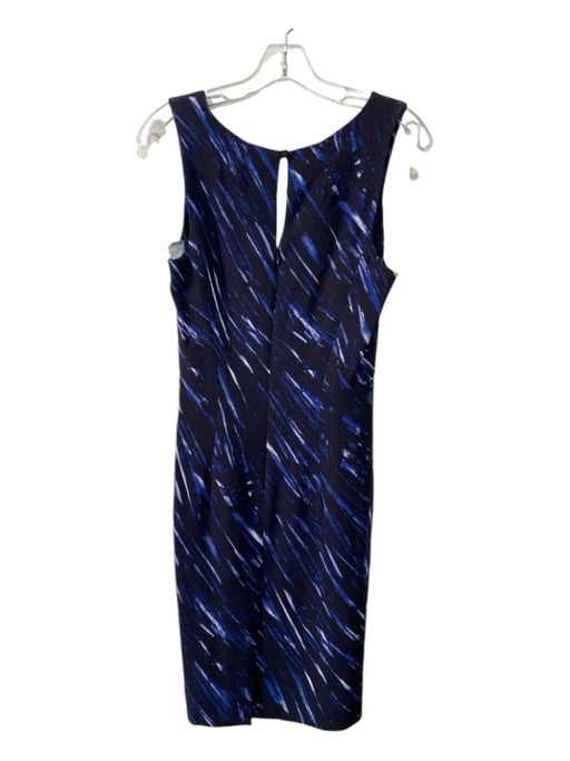 Milly Size 2 Black & Blue Viscose Blend Abstract V Neck Sleeveless Dress Black & Blue / 2