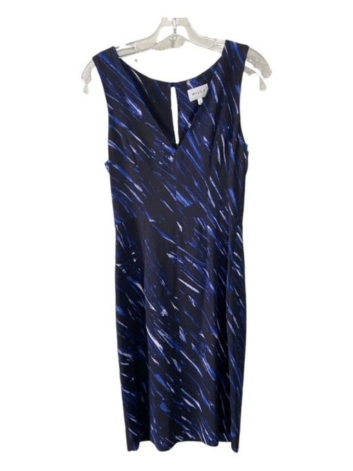 Milly Size 2 Black & Blue Viscose Blend Abstract V Neck Sleeveless Dress Black & Blue / 2