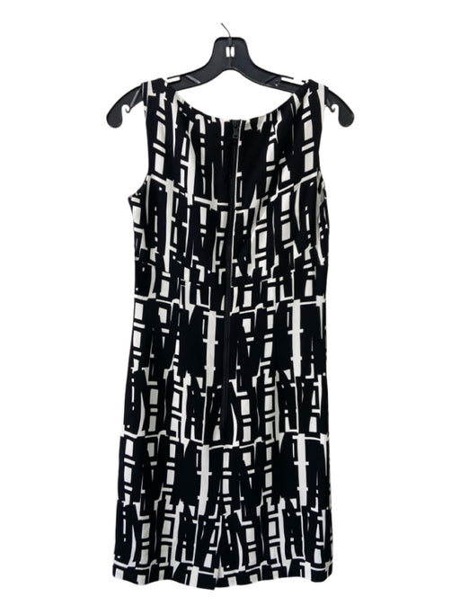 Milly Size 4 Black & White Viscose Blend Abstract Wide Neck Sleeveless Dress Black & White / 4