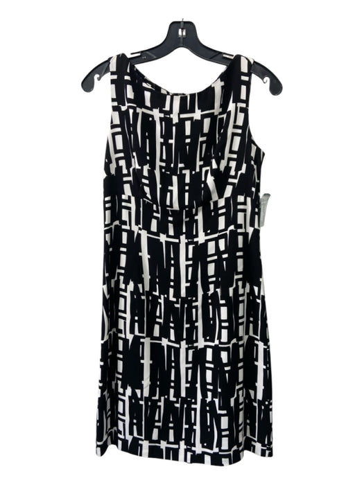 Milly Size 4 Black & White Viscose Blend Abstract Wide Neck Sleeveless Dress Black & White / 4