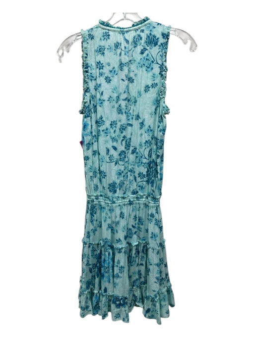 Poupette St. Barth Size 2 Aqua, Blue & White Viscose Sleeveless Floral Dress Aqua, Blue & White / 2