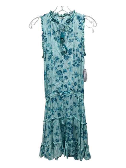 Poupette St. Barth Size 2 Aqua, Blue & White Viscose Sleeveless Floral Dress Aqua, Blue & White / 2