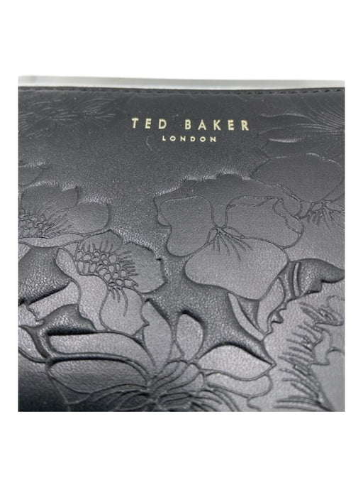 Ted Baker Black Leather Floral Embossed Gold Hardware Bi-Fold Wallets Black