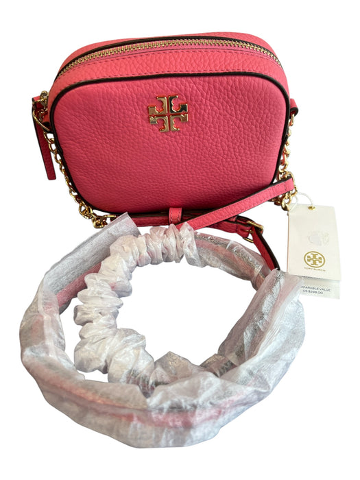 Tory Burch coral Leather goldtone hardware Top Zip Logo Bag coral / Small