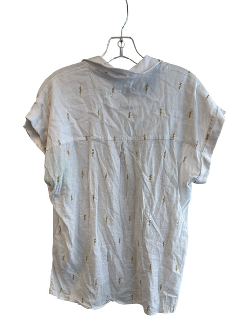 Rails Size Small White & Gold Linen Blend Drop Shoulder Collared Button Down Top White & Gold / Small