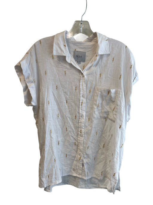 Rails Size Small White & Gold Linen Blend Drop Shoulder Collared Button Down Top White & Gold / Small