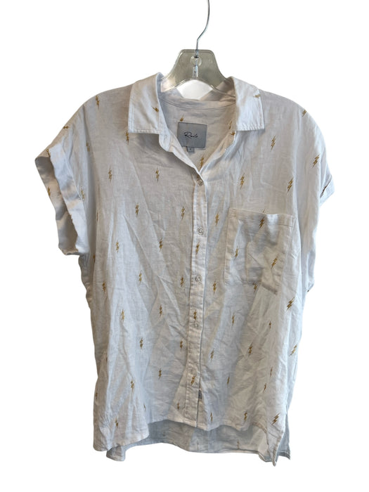 Rails Size Small White & Gold Linen Blend Drop Shoulder Collared Button Down Top White & Gold / Small