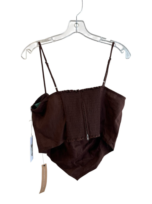 Reformation Size 12 Brown Linen Stretch Panel Back Zip Crop Top Brown / 12