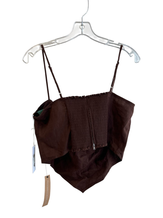 Reformation Size 12 Brown Linen Stretch Panel Back Zip Crop Top Brown / 12