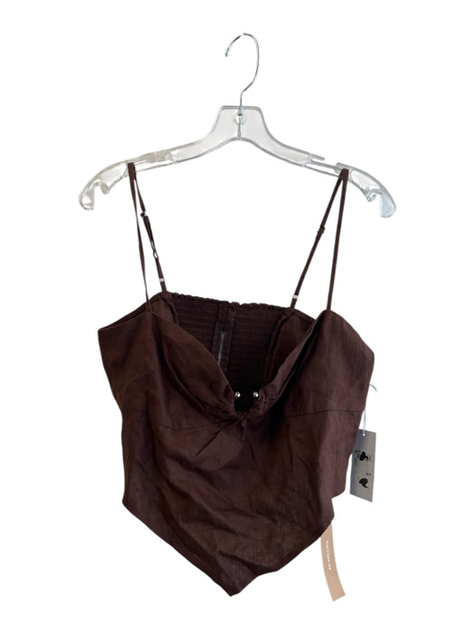 Reformation Size 12 Brown Linen Stretch Panel Back Zip Crop Top Brown / 12