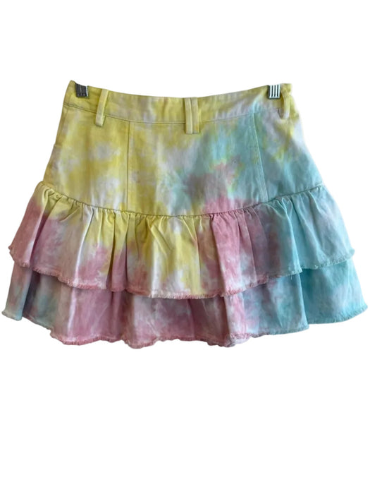 Love Shack Fancy Size 2 Yellow, Pink & Blue Cotton Blend Tye Dye Tiered Skirt Yellow, Pink & Blue / 2