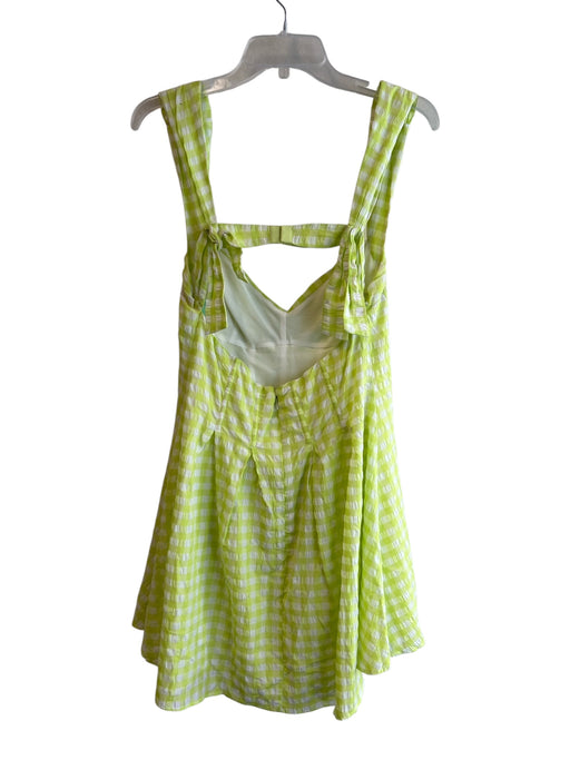 For Love & Lemons Size Large Lime & White Tencel Blend Checked Open Back Dress Lime & White / Large