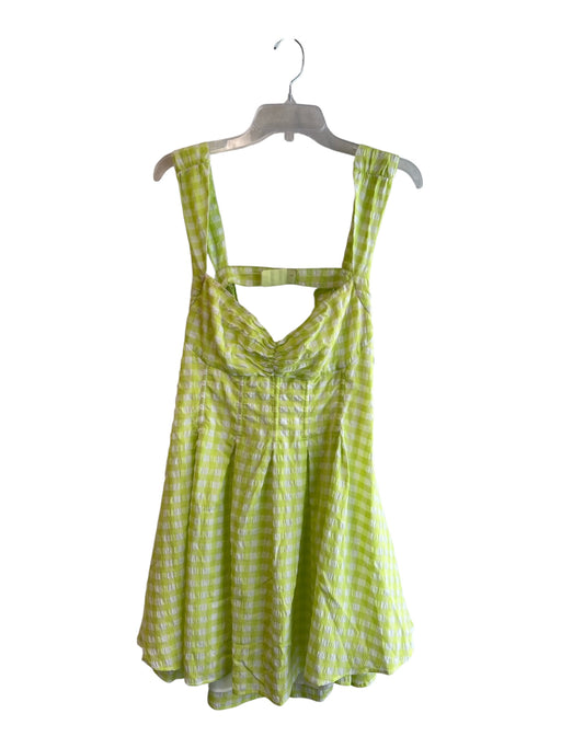 For Love & Lemons Size Large Lime & White Tencel Blend Checked Open Back Dress Lime & White / Large