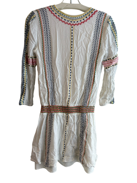 Alice + Olivia Size 0 White & Multi Viscose Embroidered Tie V Neck Dress White & Multi / 0
