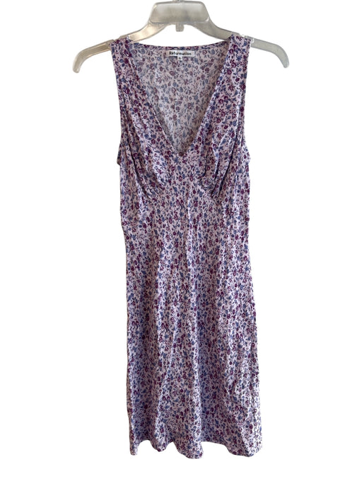 Reformation Size M Purple Viscose & Rayon V Neck Sleeveless Floral Print Dress Purple / M